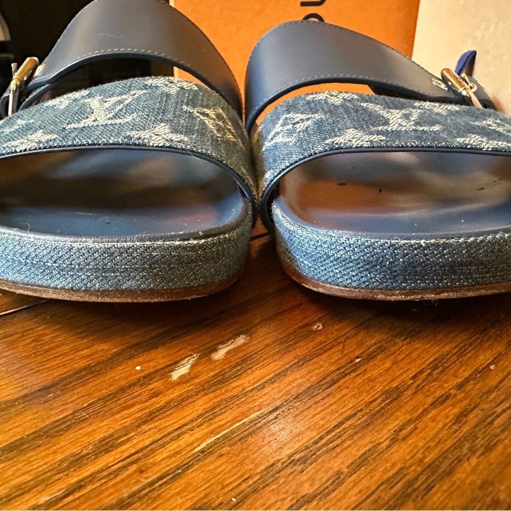 Louis Vuitton Navy and Denim Slide Sandals. Authentic. Original Dust Bags, Box. - Picture 3 of 8